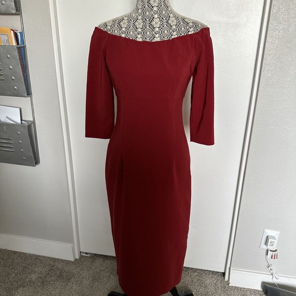 Nicole Miller New York City Bodycon Off Shoulder MIDI Dress Sz 10 Red - Picture 1 of 6